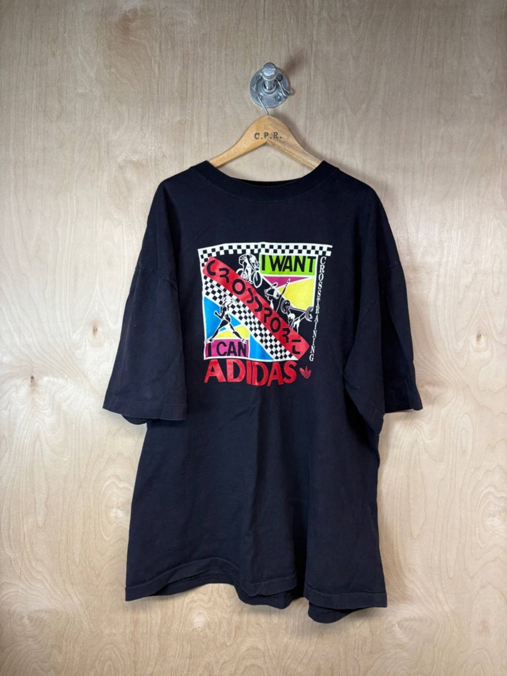 ADIDAS Black Graphic Tee with Neon Crossport Motif